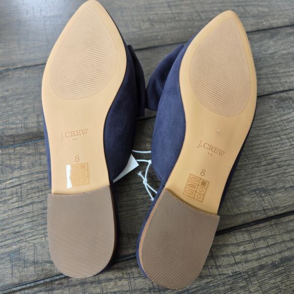 J. Crew Factory Navy Bow Microsuede Flat Pointed Toe Mules Size 8M NWT - Picture 6 of 9